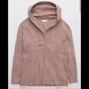 Aerie Cozy Up Waffle Sweater Hoodie - Cocoa Cream XS